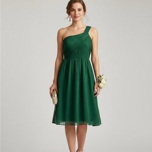 New! J Crew Bridal Cocktail Forrest Green One Shoulder Silk Chiffon Dress 2P